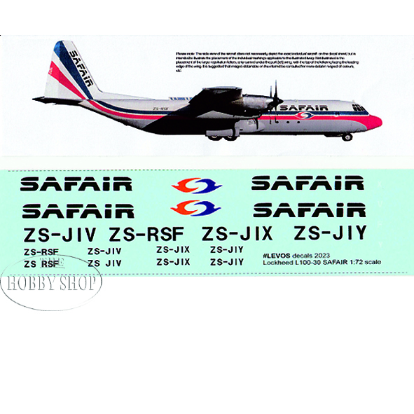 Levos 1/72 Lockheed L100-30 SAFAIR Later Decal Set