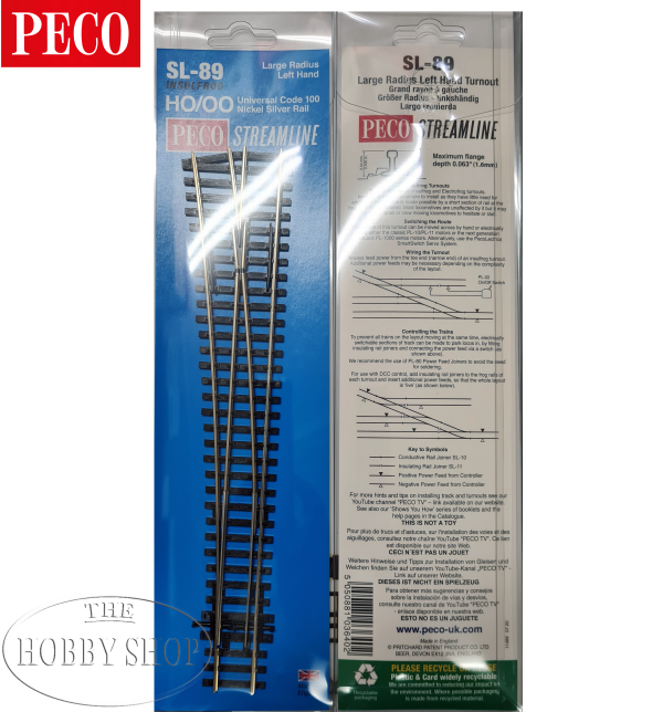 Peco HO/OO Streamline Turnout Left Large Radius Insulfrog