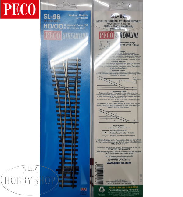 Peco HO/OO Streamline Turnout Left Medium Radius