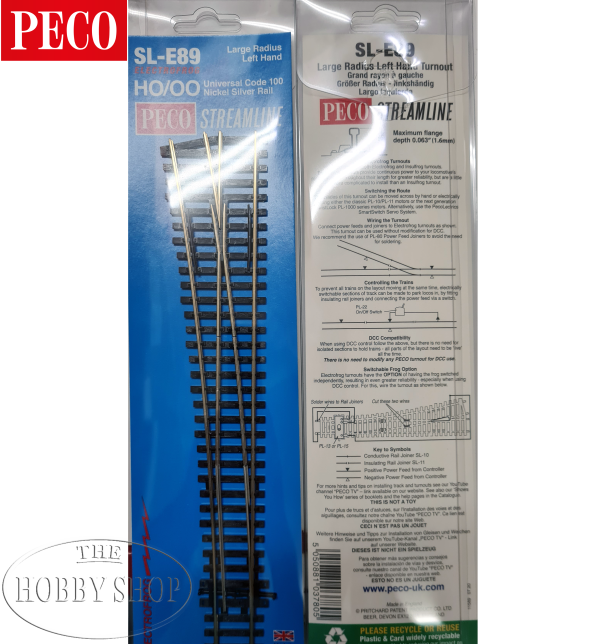 Peco HO/OO Streamline Electrofrog  Turnout Left Large Radius