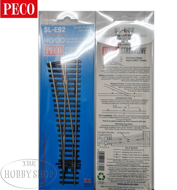 Peco HO/OO Streamline Electrofrog Turnout Left Small Radius
