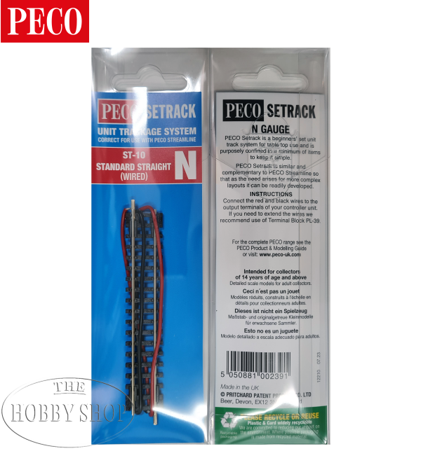 Peco N Setrack Standard Straight Wired (8.7cm)