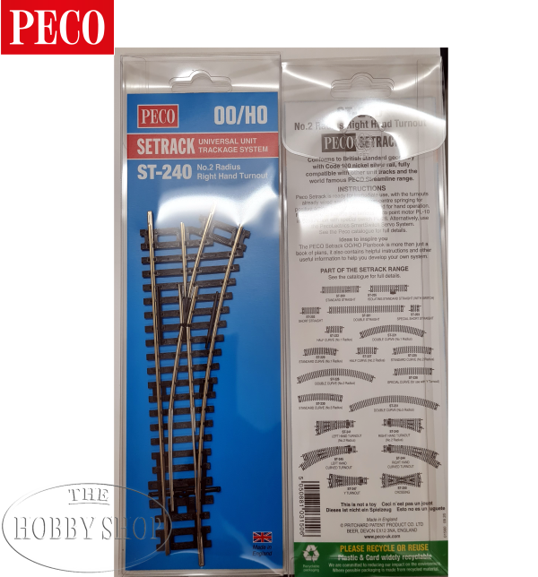 Peco HO/OO Setrack Right Hand Turnout R2 = 438mm / 22,5°