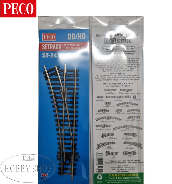 Peco HO/OO Setrack Left Hand Turnout R2 = 438mm / 22,5°
