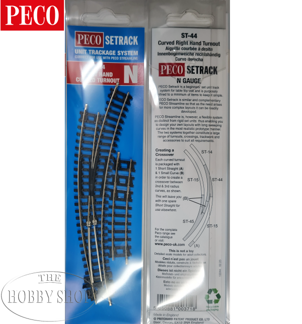 Peco N Setrack Right Curved Turnout. Inner 138,5mm Outer 156mm