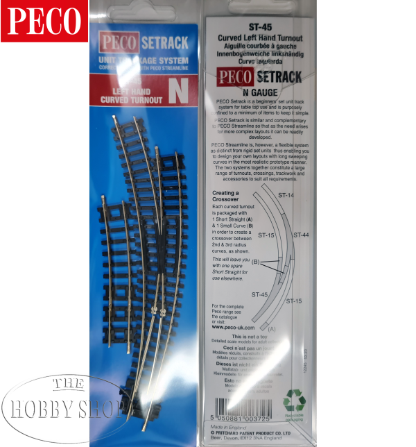 Peco N Setrack Left Curved Turnout. Inner 138,5mm Outer 156mm