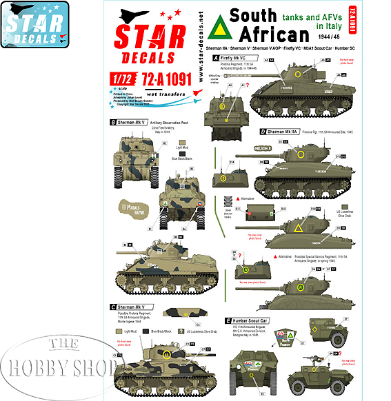 Star Decals 1/72 South  African Tanks & AFV`s In Italy Decal Set