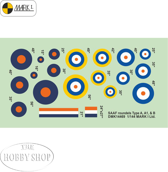 Mark I 1/144 South African Airforce Roundels Type A. A1. B SAAF (2 Sets)