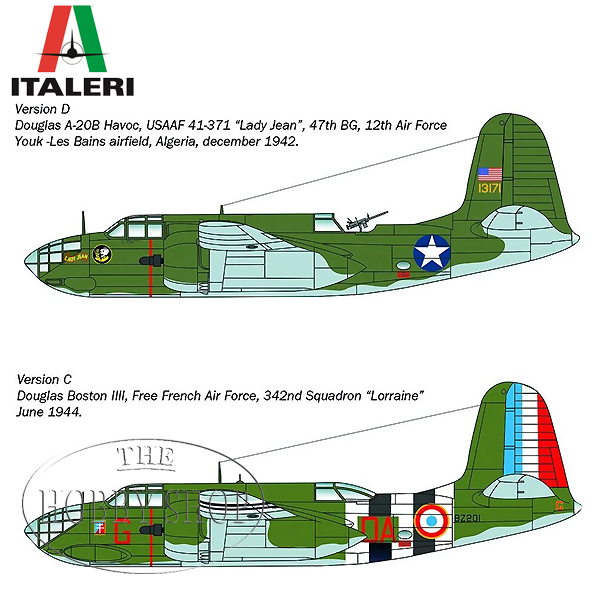 Italeri 1/48 A-20B/C Boston III Havoc with SAAF Decals Italeri 1/48 A-20B/C Boston III Havoc with SAAF Decals