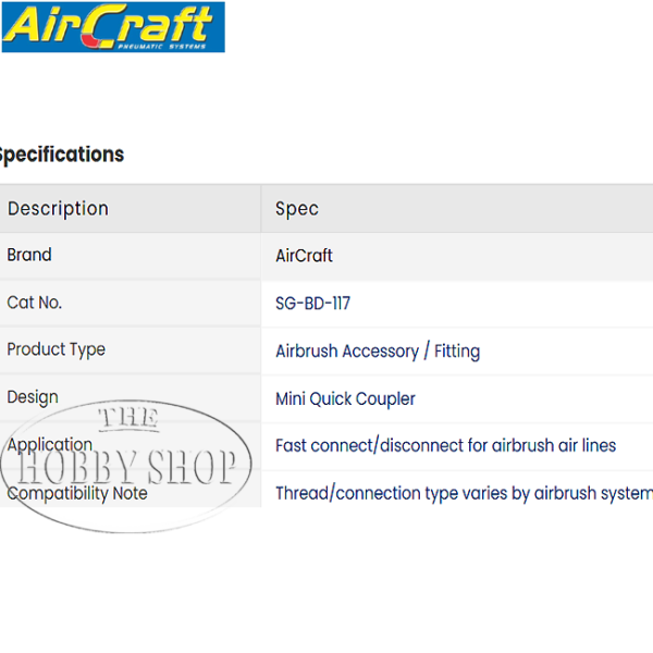 Aircraft Quick Coupler For Airbrush