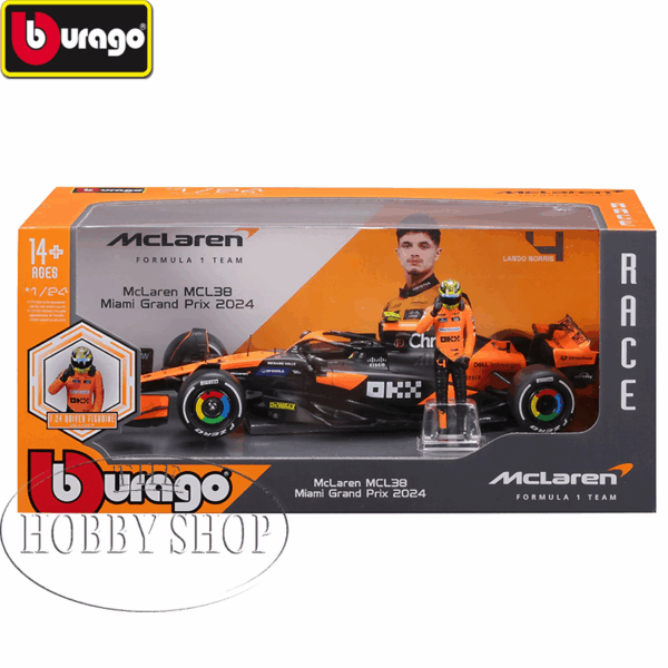 Burago 1/24 McLaren F1 MCL38 2024 with Driver Lando Norris