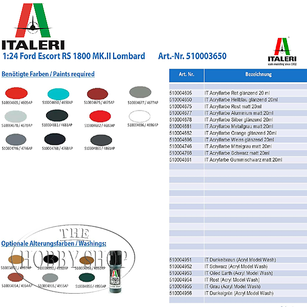 Italeri 1/24 Ford Escourt RS1800 MK II Lombar