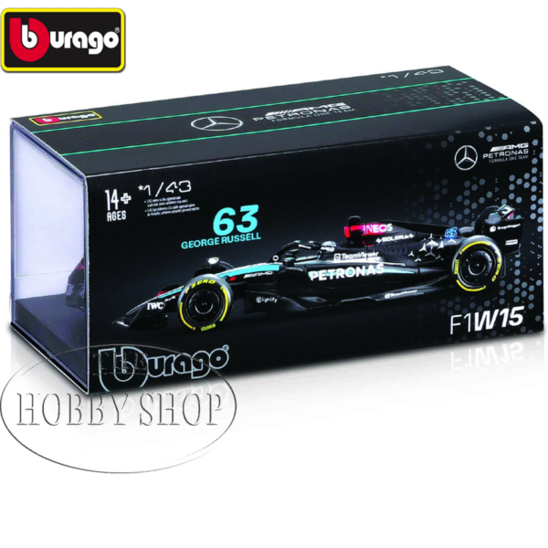 Burago 1/43 Merceded AMG F1 W15 2024 with Helmut George Russell Burago 1/43 Merceded AMG F1 W15 2024 with Helmut George Russell