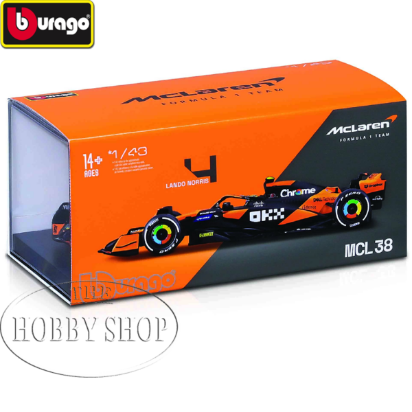 Burago 1/43 McLaren F1 MCL38 2024 with Helmut Lando Norris Burago 1/43 McLaren F1 MCL38 2024 with Helmut Lando Norris