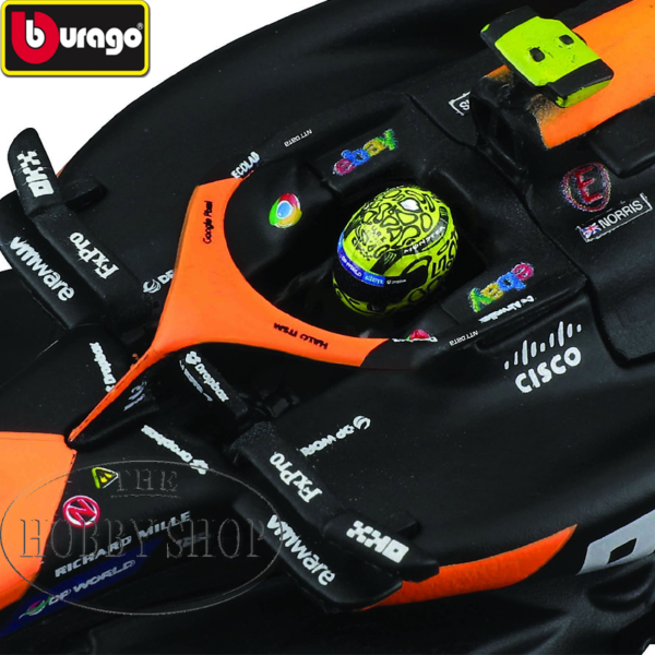 Burago 1/43 McLaren F1 MCL38 2024 with Helmut Lando Norris Burago 1/43 McLaren F1 MCL38 2024 with Helmut Lando Norris