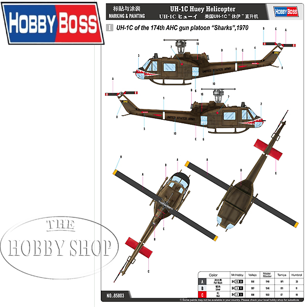 Hobby Boss 1/48 UH-1C Huey Helicopter (2 decal sets)