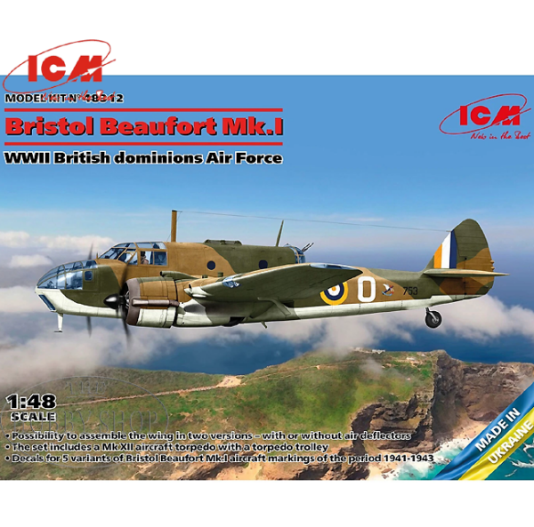ICM 1/48 Bristol Beaufort Mk.I WWII British Dominions Air Force includes SAAF Decals