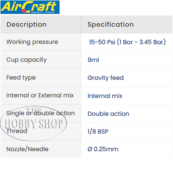 Aircraft Air Brush Kit Model A180 0.25mm (Includes Airhose)