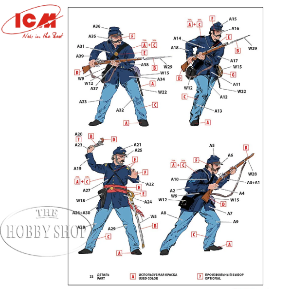 ICM 1/35 American Civil War Union Infantry Set #2 (x4)