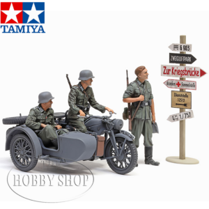 German Motorcycle & Sidecar & 3 Figurines