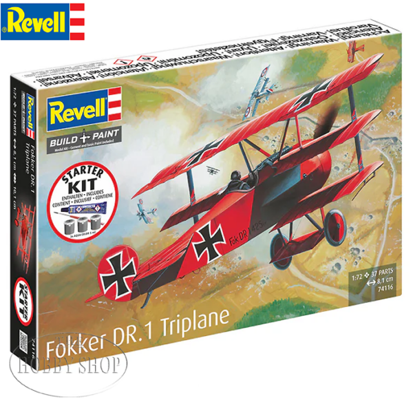Revell 1/72 Fokker DR.1 Triplabe Starter Kit (incl Paints. Glue & Brush)